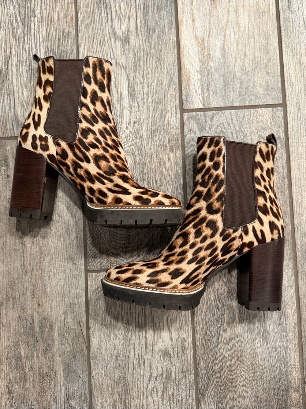 Tory Burch Leopard Print Miller 100mm Hair Calf Lug Sole Boots
